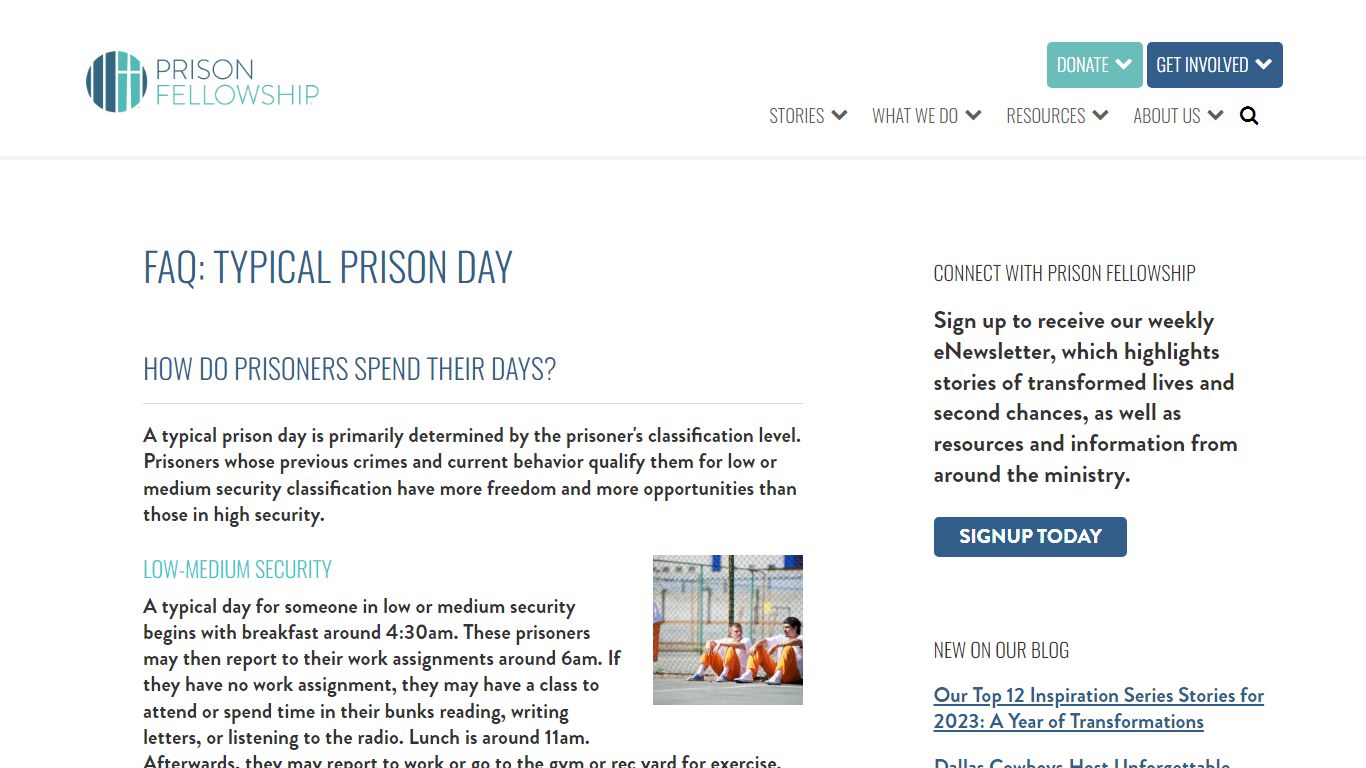 FAQ: Typical Prison Day - Prison Fellowship